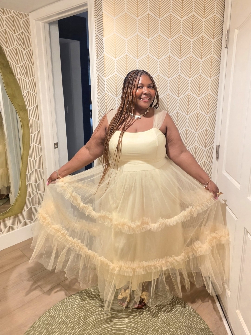 City Chic Elegant Yellow Tulle Maxi Dress